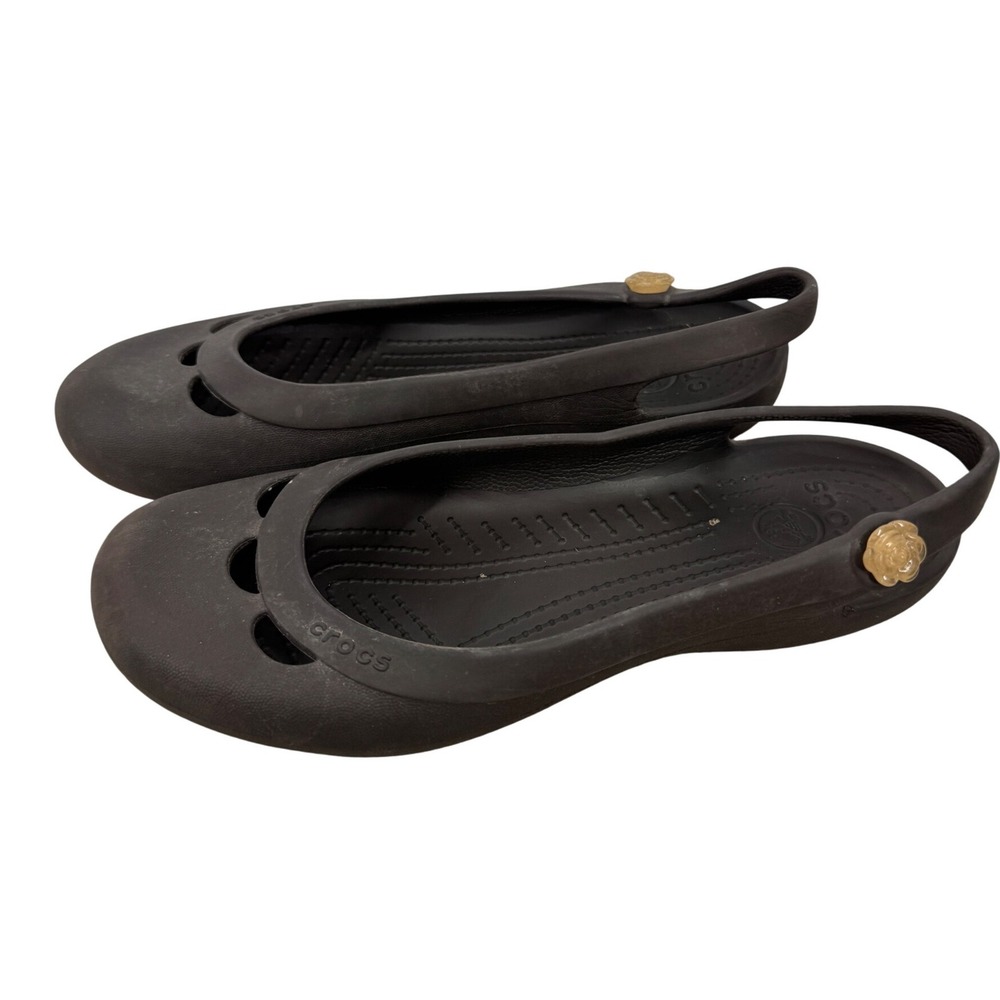 Crocs Malindi Women 8 Chocolate Brown Slingback Ballet Flats Cutout Shoes
